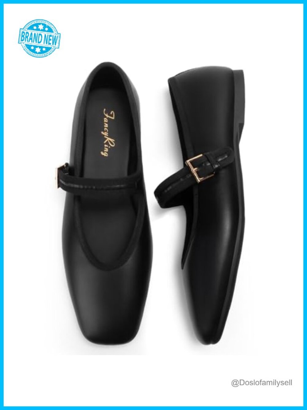 Women's Mary Jane Flats Square Toe Faux Leather Adjustable Buckle Strap Comfy